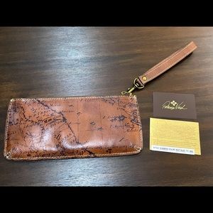 Patricia Nash brown leather map zip wallet